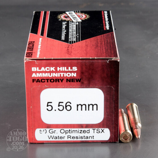 500rds – 5.56x45 Black Hills 50gr. TSX Ammo