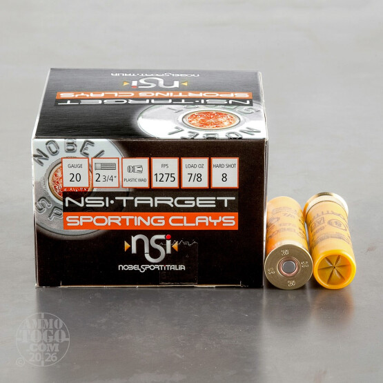 25rds - 20 Gauge NobelSport Trap Gold 2 3/4" 7/8oz. #8 Shot Ammo