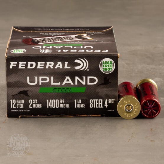 25rds – 12 Gauge Federal Upland Steel 2-3/4" 1-1/8oz. #4 Steel Shot Ammo