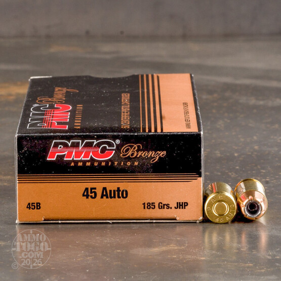 50rds - 45 ACP PMC Bronze 185gr. JHP Ammo