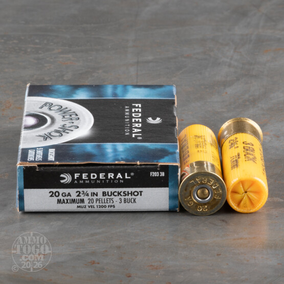 5rds - 20 Gauge Federal Power-Shok 2 3/4" #3 Buckshot Ammo