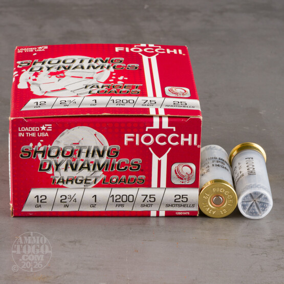 25rds - 12 Gauge Fiocchi Heavy Target Shooting Dynamics 2 3/4" 1oz. #7 1/2 Shot Ammo