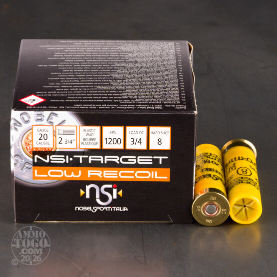 25rds - 20 Gauge NSI Low Recoil 2 3/4" 3/4oz. #8 Shot Ammo
