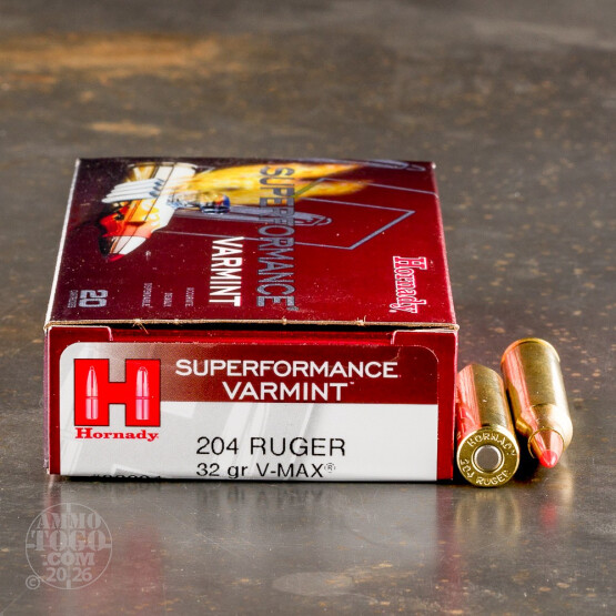20rds - 204 Ruger Hornady Varmint Express 32gr. V-Max Polymer Tip Ammo