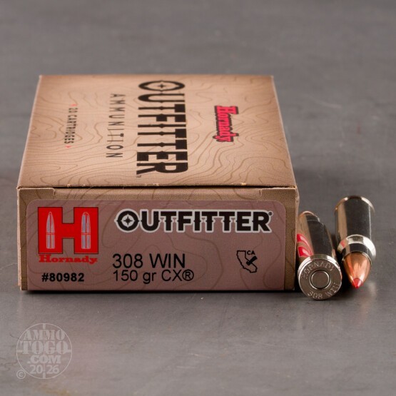20rds – 308 Win Hornady Outfitter 150gr. CX Ammo