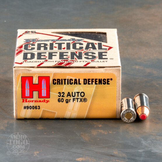 25rds – 32 Auto Hornady Critical Defense 60gr. FTX Ammo
