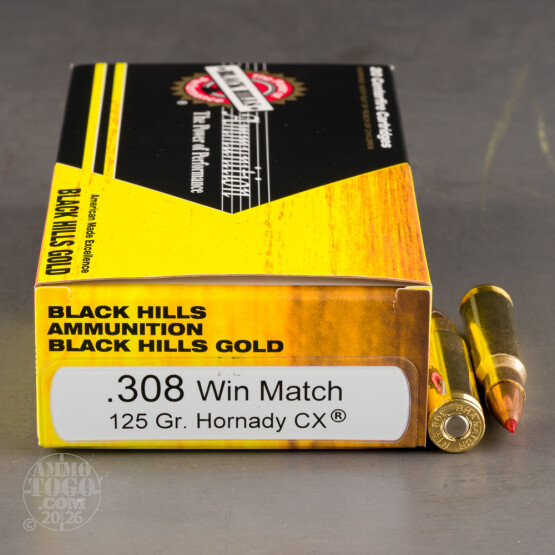 20rds – 308 Win Black Hills Gold 125gr. CX Ammo