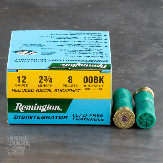 25rds – 12 Gauge Remington Disintegrator Frangible Reduced Recoil 2-3/4" 8 Pellet 00 Buckshot Ammo