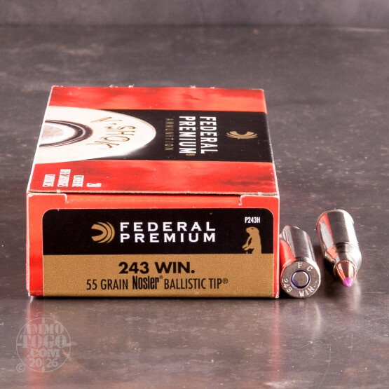 20rds - 243 Win. Federal Vital-Shok 55gr. Nosler Ballistic Tip Ammo