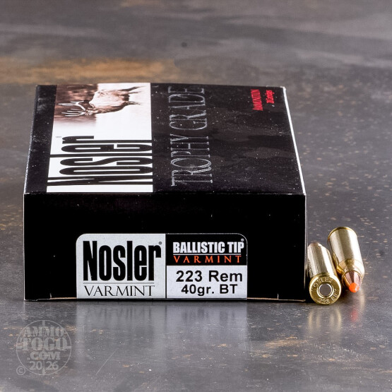 20rds - .223 NoslerCustom Trophy 40gr. Ballistic Tip Varmint Ammo