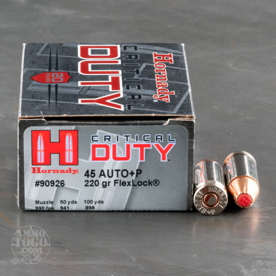 200rds – 45 ACP +P Hornady Critical Duty 220gr. FlexLock Ammo