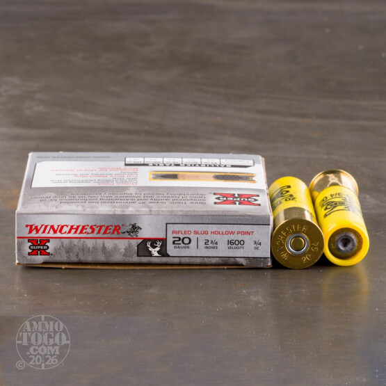 250rds - 20 Gauge Winchester Super-X 3/4 Ounce 2-3/4" Rifled Slug HP Ammo