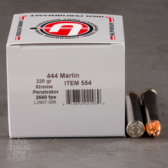 20rds – 444 Marlin Underwood 220gr. Xtreme Penetrator Ammo