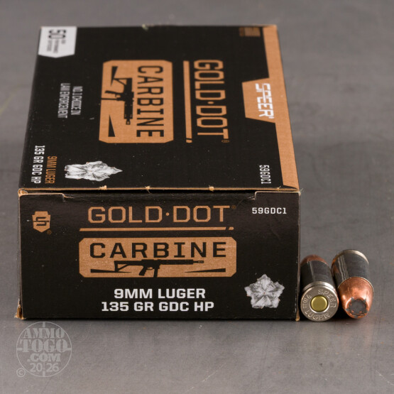50rds – 9mm Speer Gold Dot Carbine 135gr. JHP Ammo