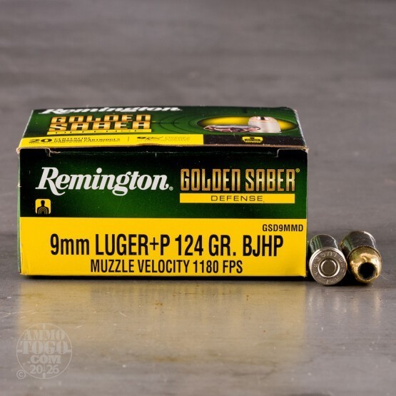 20rds – 9mm +P Remington Golden Saber 124gr. BJHP Ammo