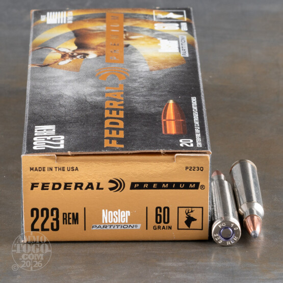 20rds - .223 Federal Vital Shok 60gr. Nosler Partition Ammo