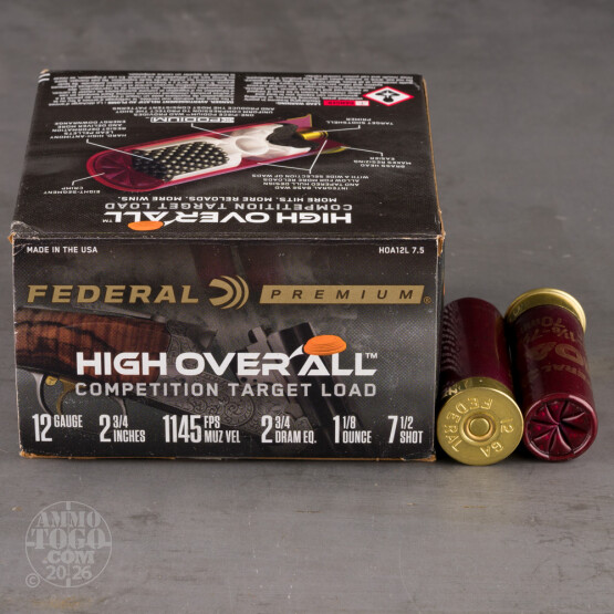 25rds – 12 Gauge Federal High Over All 2-3/4" 1-1/8oz. #7.5 Shot Ammo