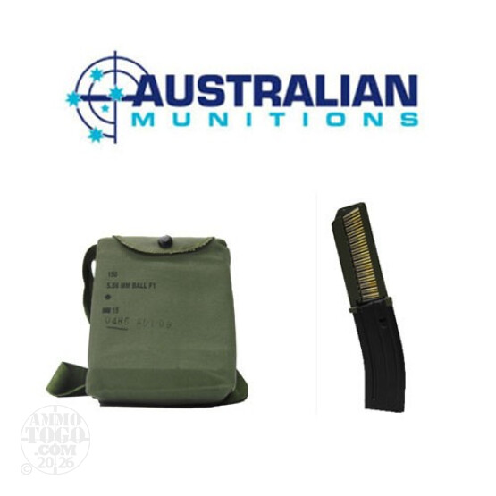 150rds - 5.56 NATO ADI 62gr. SS109 F1 Ball Ammo on Charger Clips