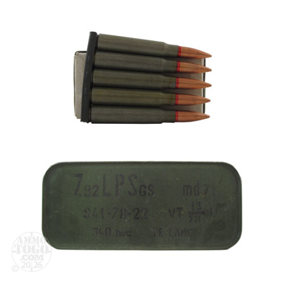 100rds - 8mm Mauser Romanian Military 150gr. FMJ Ammo on Strippers