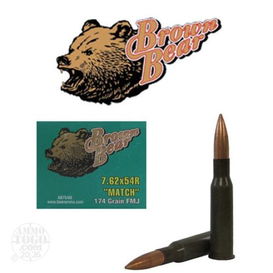20rds - 7.62x54R Brown Bear 174gr. MATCH FMJ Ammo