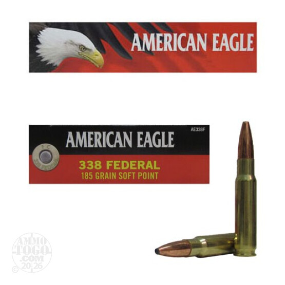 20rds - 338 Federal American Eagle 185gr. Soft Point Ammo