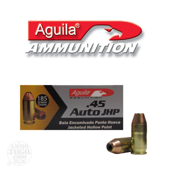 50rds - 45 ACP Aguila 185gr. JHP Ammo