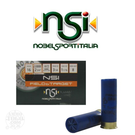 25rds - 16 Gauge NSI Field & Target 2 3/4" 3 1/4 Dram 1 1/16oz. #8 Shot Ammo