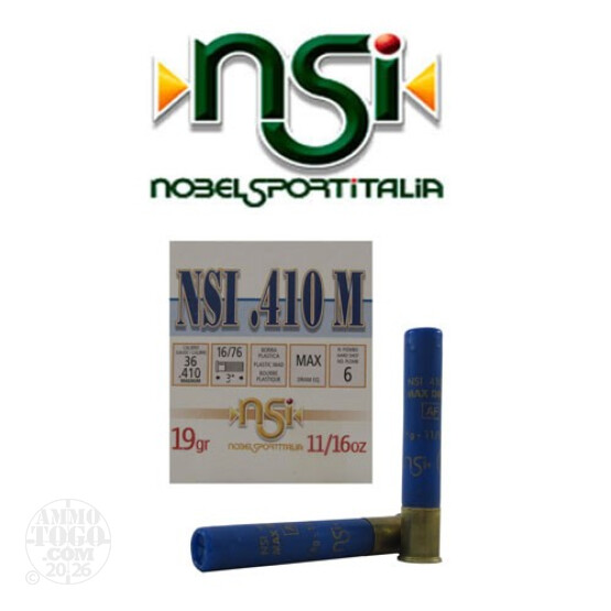 25rds - 410 Gauge NSI Hunting 3" Max Dram 11/16oz. #6 Shot Ammo