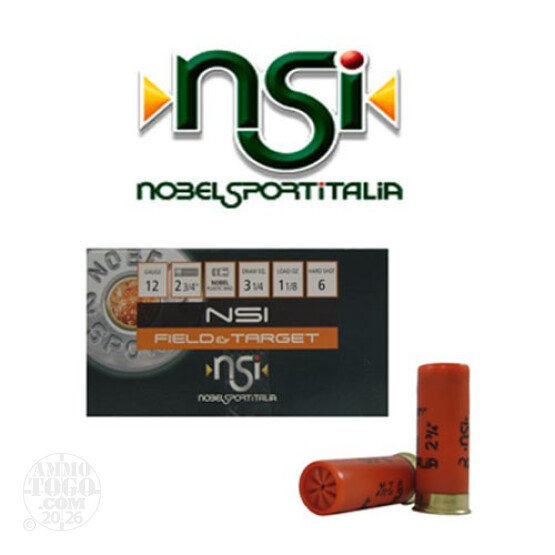 25rds - 12 Gauge NSI Field & Target 2 3/4" 3 1/4 Dram 1 1/8oz. #6 Shot Ammo