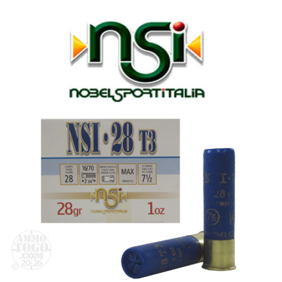 250rds - 28 Gauge NobelSport Hunting 2 3/4" Max Dram 1oz. #7 1/2 Shot Ammo