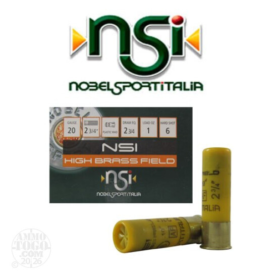 250rds - 20 Gauge NSI High Brass Field 2 3/4" 2 3/4 Dram 1oz. #6 Shot Ammo