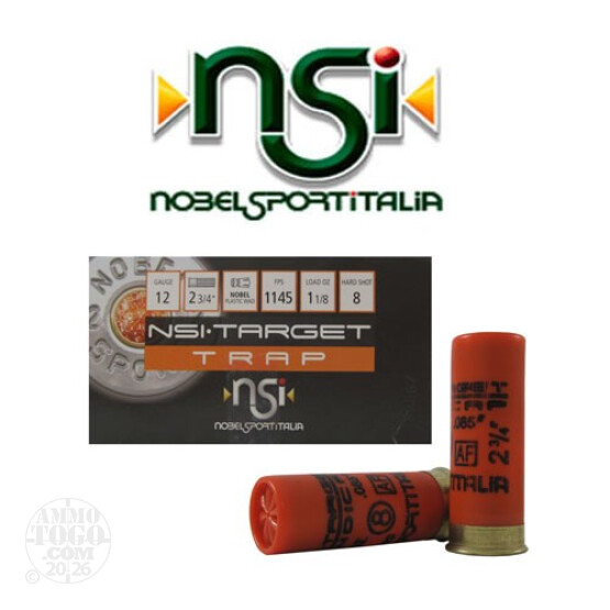 25rds - 12 Gauge NSI Trap 2 3/4" 2 3/4 Dram 1 1/8oz. #8 Shot Ammo