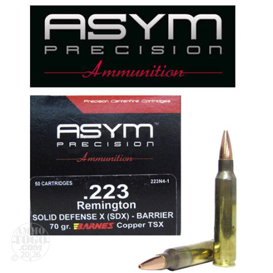 50rds - 223 ASYM SDX Barrier 70gr. Barnes Copper TSX Ammo