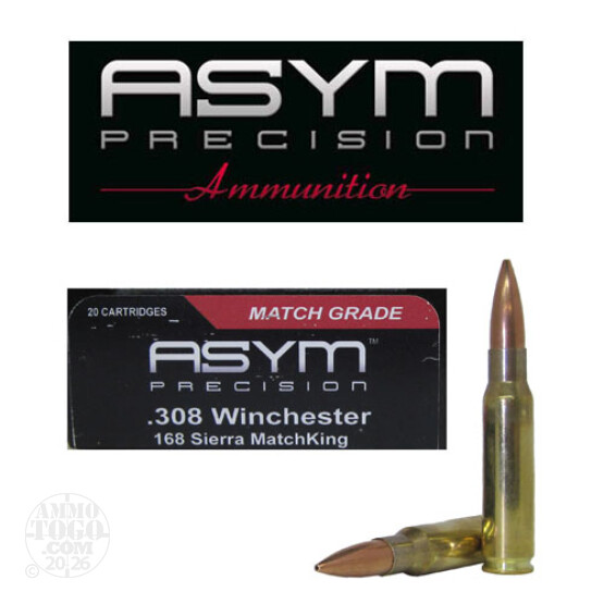 200rds - 308 ASYM 168gr. Sierra MatchKing BTHP Ammo