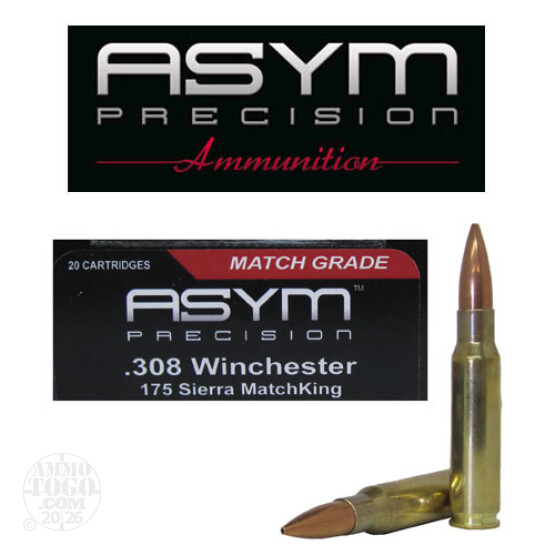 20rds - 308 ASYM 175gr. Sierra MatchKing BTHP Ammo