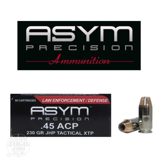 200rds - 45 ACP ASYM 230gr. JHP Tactical XTP Ammo