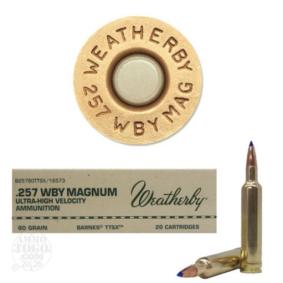 20rds - 257 Weatherby Mag. 80gr. Barnes TTSX Ammo
