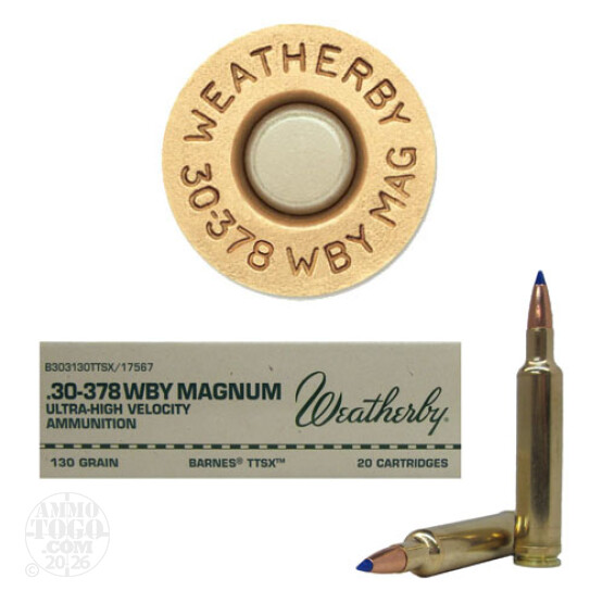 20rds - 30-378 Weatherby Mag. 130gr. Barnes TTSX Ammo