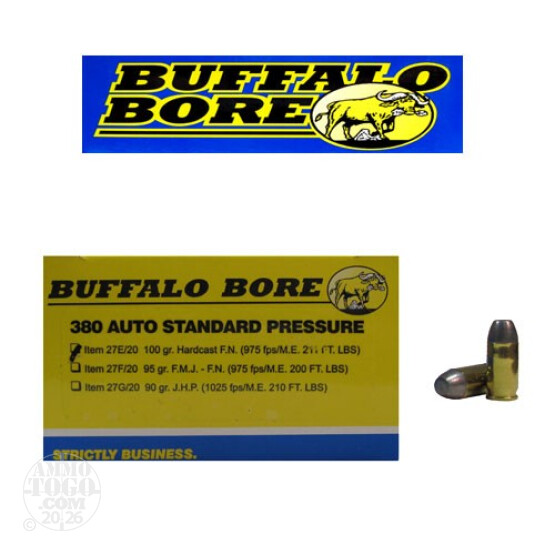 20rds - 380 Auto Buffalo Bore 100gr. Hardcast FN Ammo