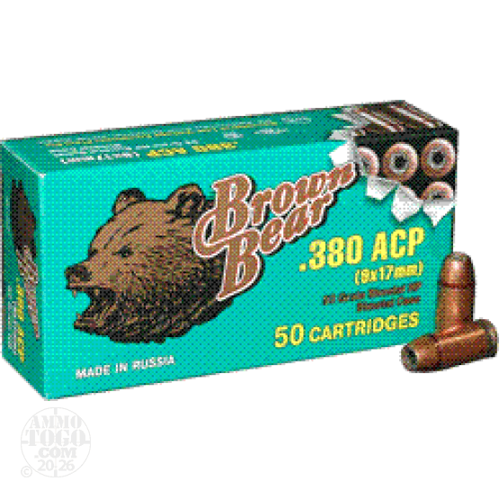 500rds - .380 Auto Brown Bear 92gr. HP Ammo