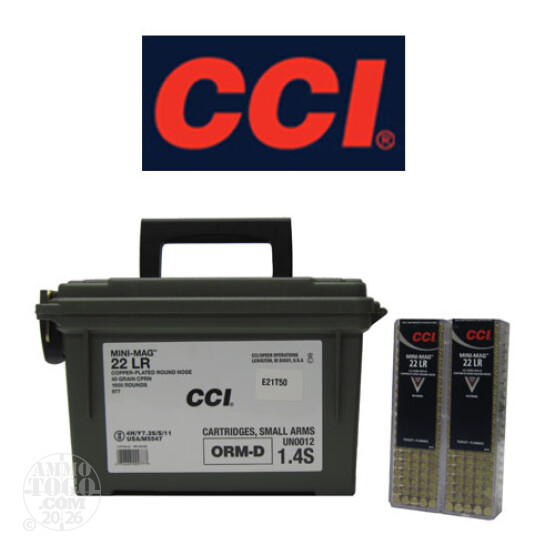 1600rds - 22LR CCI Mini-Mag 40gr. Copper Plated Round Nose Ammo W/ Free Ammo Can