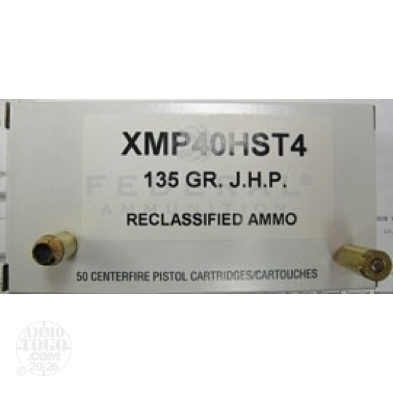 50rds - 40 S&W Federal LE Reclassified 135gr. HST HP Ammo