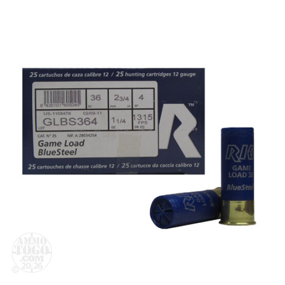 250rds - 12 Ga. Rio Royal BlueSteel 2 3/4" 1 1/4oz #4 Steel Shot Ammo