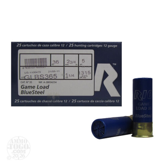 25rds - 12 Ga. Rio Royal BlueSteel 2 3/4" 1 1/4oz #5 Steel Shot Ammo
