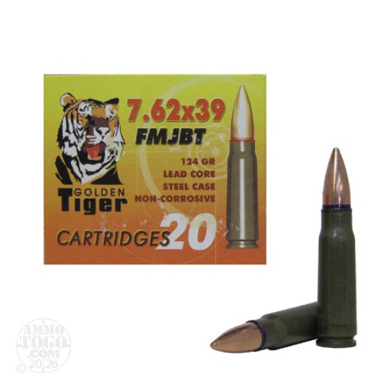 500rds - 7.62x39 Golden Tiger 124gr. FMJ Ammo