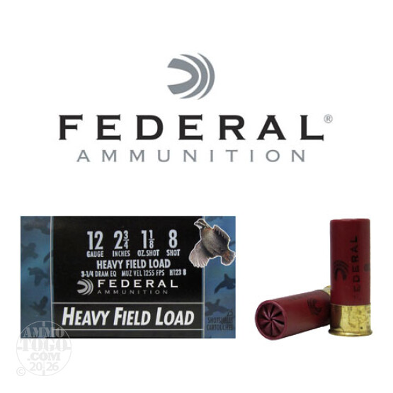 250rds - 12 Gauge Federal Game Shok Heavy Field 2 3/4" 1 1/8oz. #8 Shot Ammo