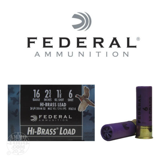 250rds - 16 Gauge Federal Game-Shok 2 3/4" 1 1/8oz. #6 Shot Ammo