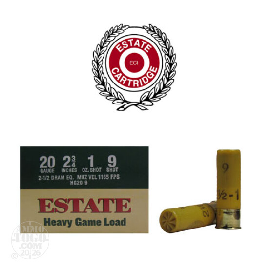 250rds - 20 Gauge Estate Heavy Game Load 2 3/4" 1oz. #9 Shot Ammo