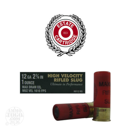 250rds - 12 Gauge Estate High Velocity 2 3/4" Max Dram 1oz. Rifled Slug Ammo