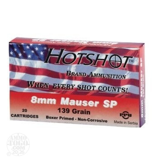 20rds - 8mm Mauser Hot Shot 139gr. SP Ammo